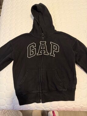 GAP Black Full-Zip Kids Hoodie with White Logo